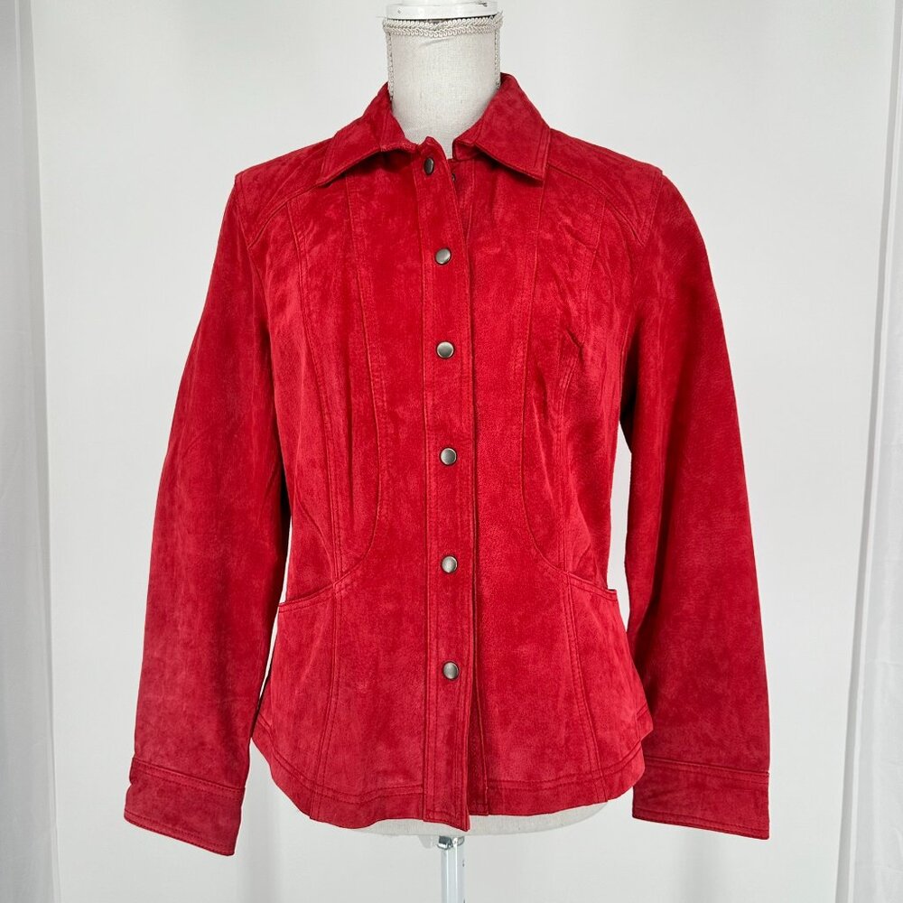 Coldwatercreek  Cherry Red Suede Jacket Button Downsize S